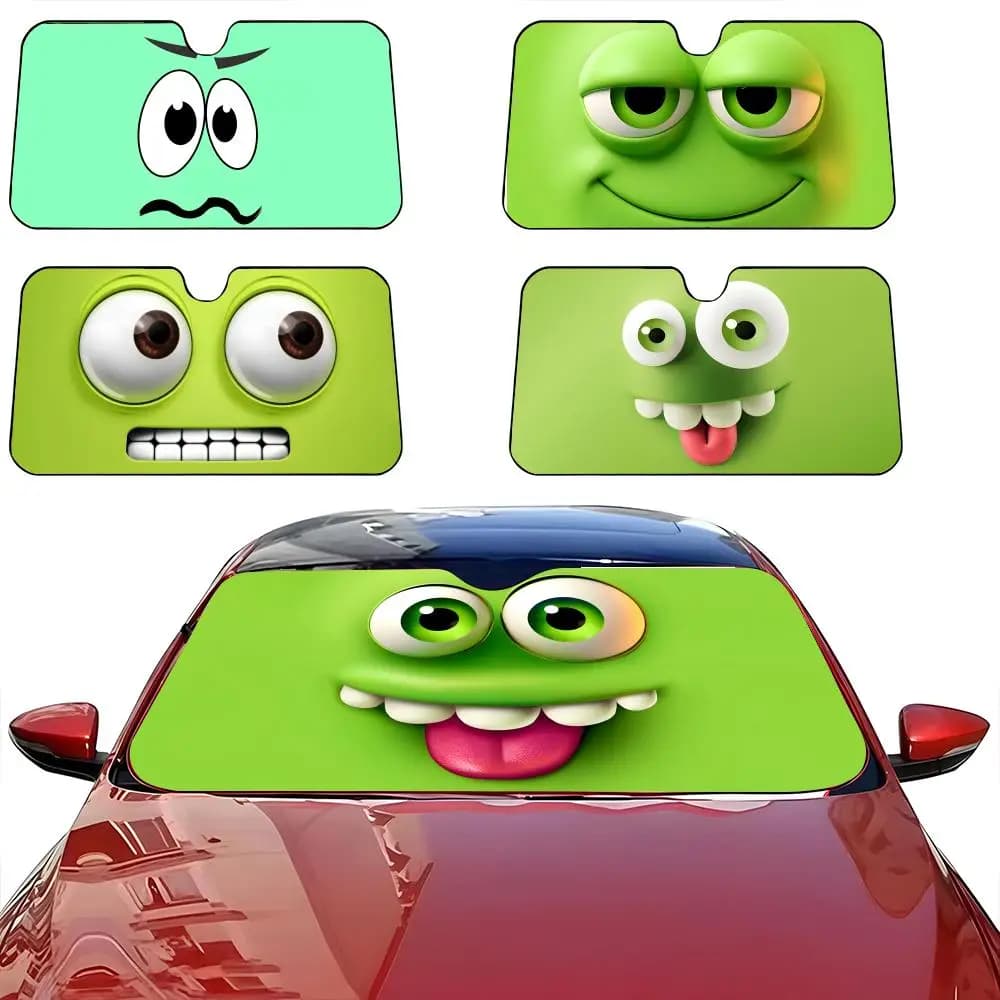 Parasole per auto Green Emoji, parasole per parabrezza, parasole per protezione solare, regali originali per auto.