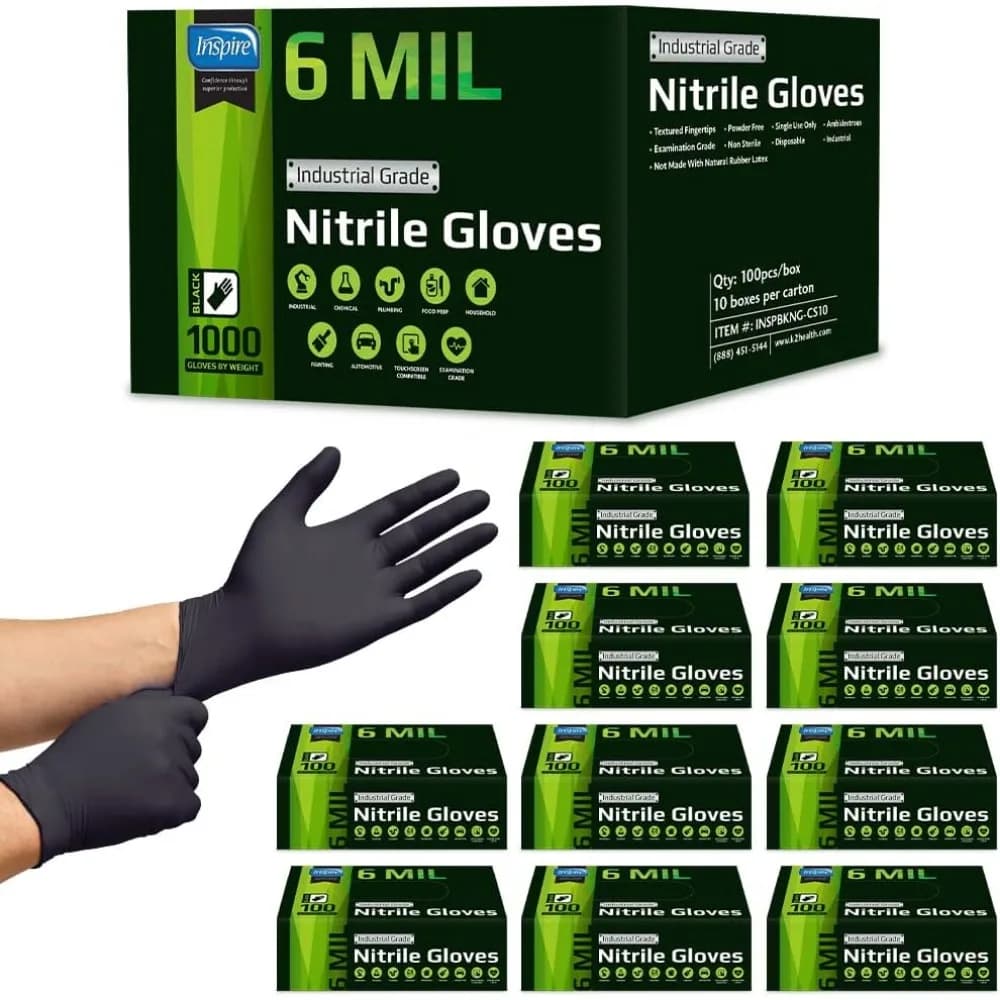 Guanti in Nitrile Neri Resistenti Monouso Senza Lattice 6 Mil per Alimenti e Meccanici, Opzioni Arancioni 8 Mil