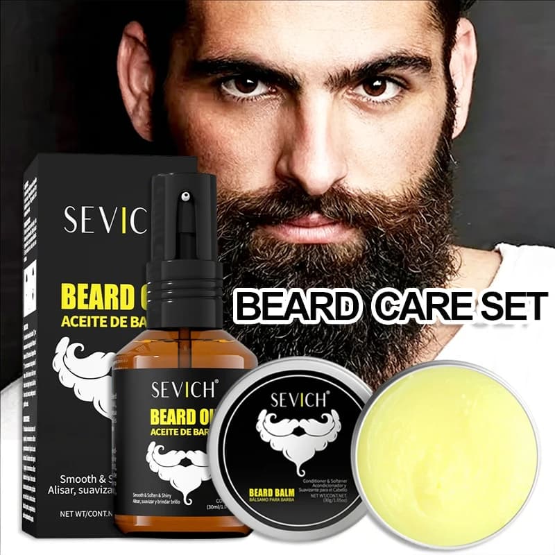 Kit Olio per Barba da Uomo, Crema Idratante per Barba, Cera per Barba per Barba Morbida e Forte, Olio per Baffi Eleganti, Prodotto per la Cura e lo Styling
