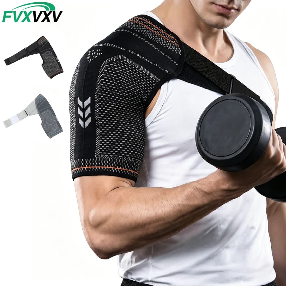 Adjustable Shoulder Compression Sleeve, Breathable Knit Support Brace for Basketball Tennis Volleyball Badminton & Gym Training