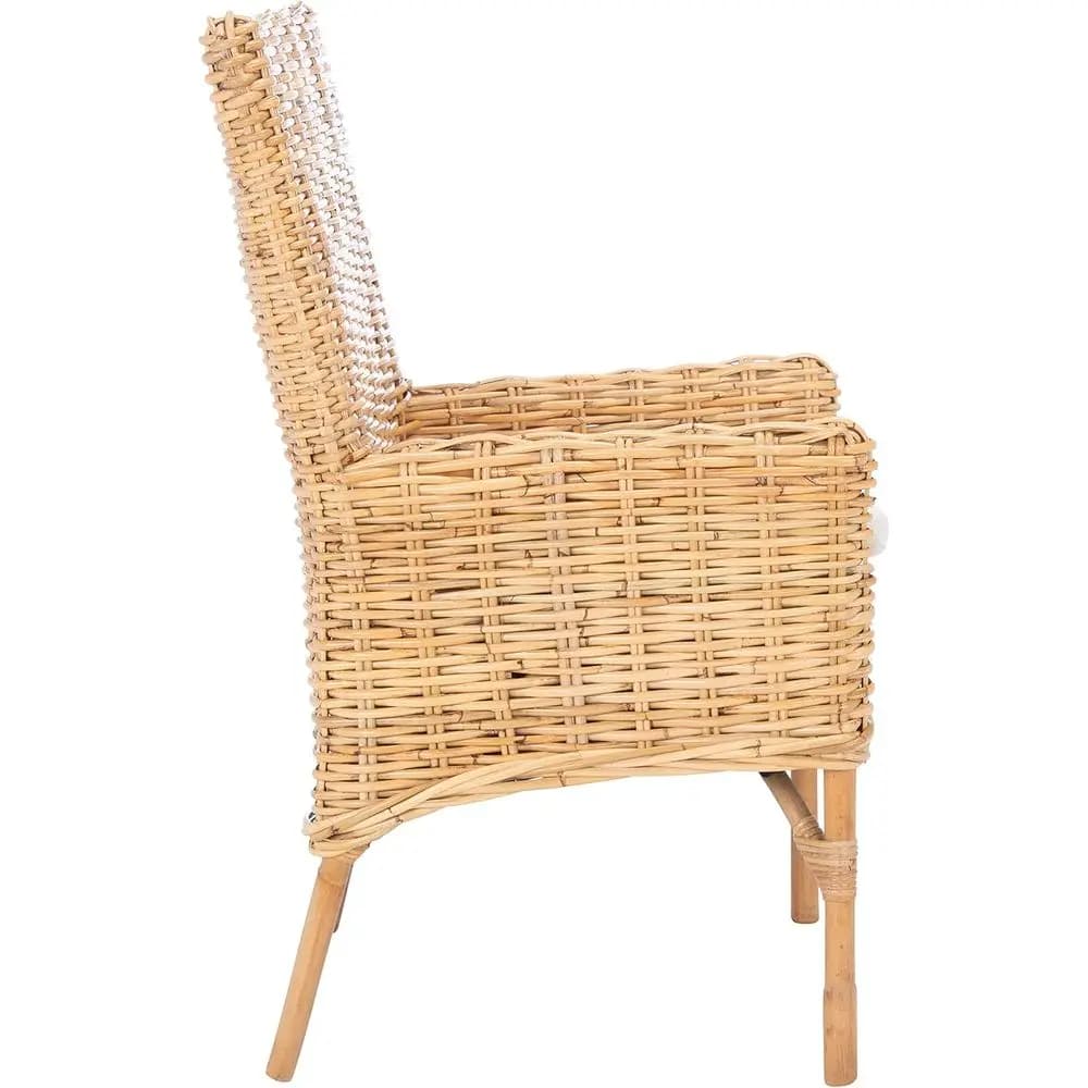 Poltrona con cuscino in rattan, naturale e bianca