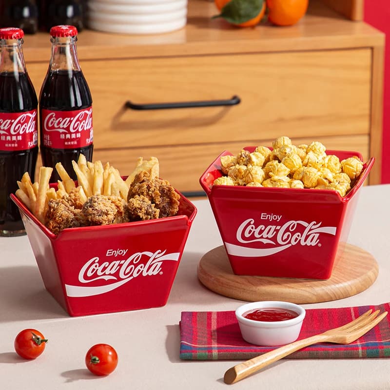 Coca Cola Ceramic Bowl Fruit Bowl Cafe Snack Basket Popcorn French Chips Bowl Microwave Safe for Tableware Christmas Gift