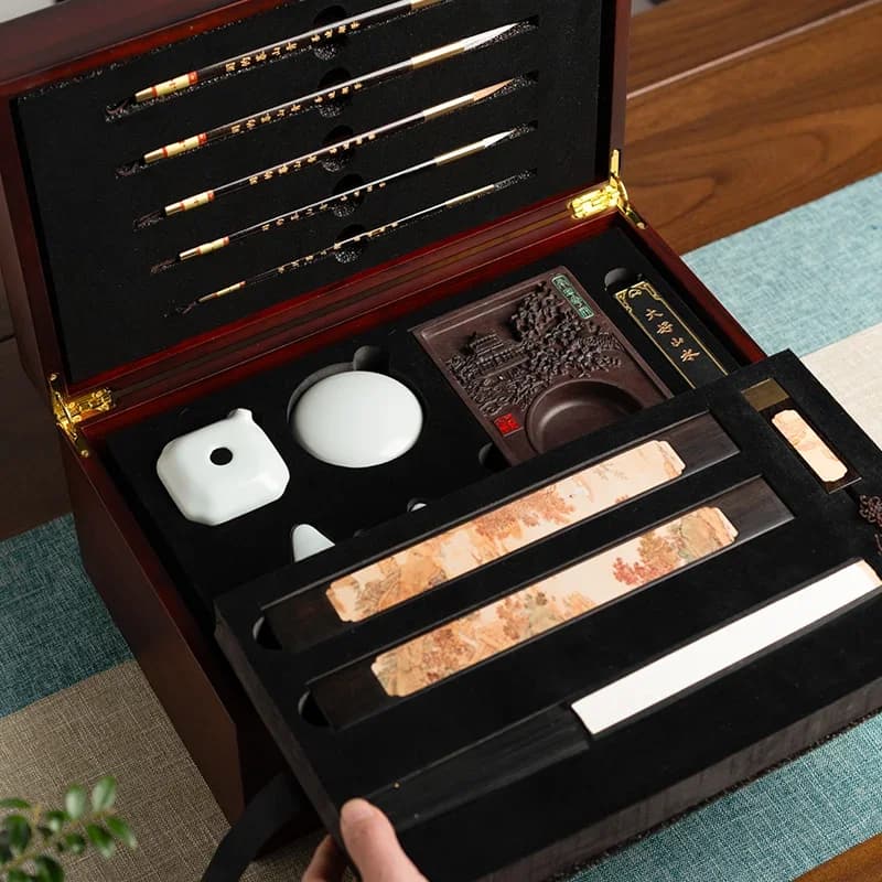 Study Four Treasures Set Brush Set Inkstone Pen and Ink Calligraphy Professional Special Gift Box