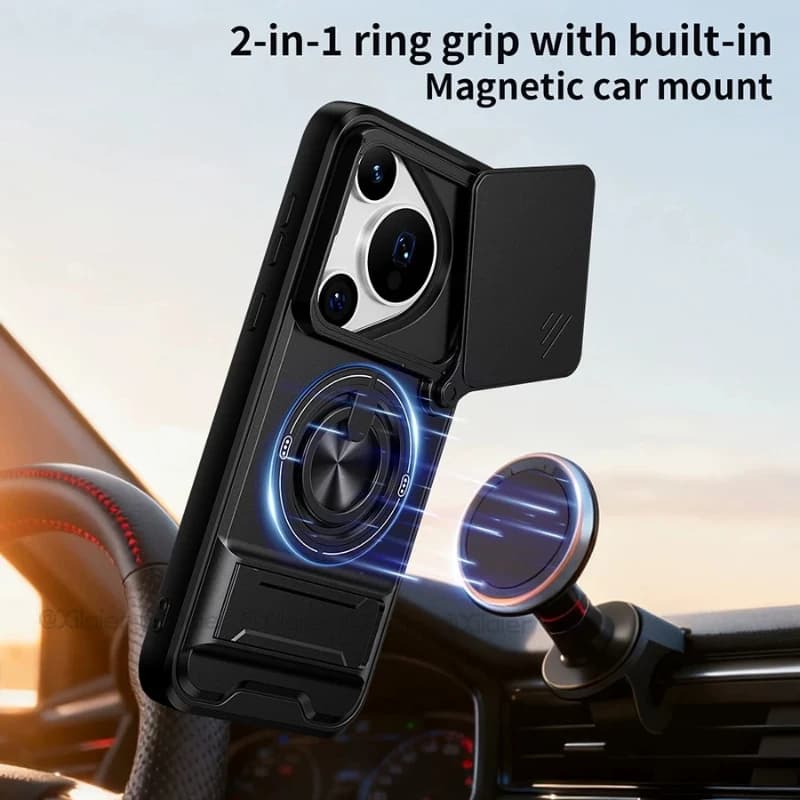 Case For Huawei Pura 80 Ultra 70 Pro+ Case Magnetic Bracket Tripod Camera Slide Cover Protection Phone Cover Shockproof Shell