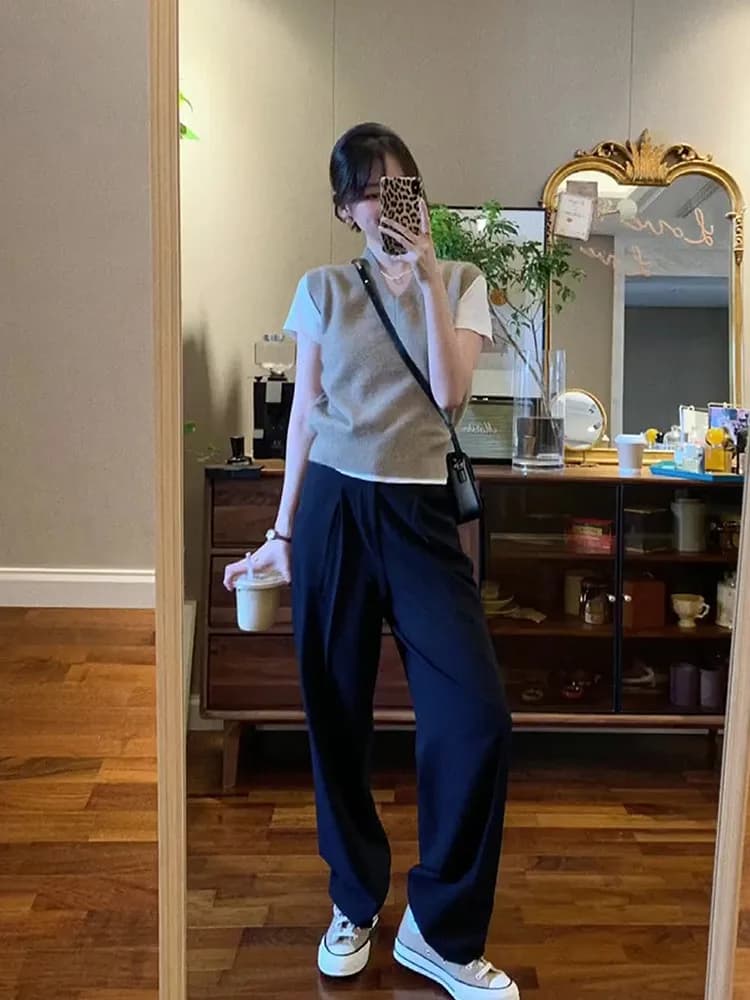 Loose Women's Knitted Vest Top V-Neck Sleeveless Jacket Outerwear Winter Fashion Casual Style Pure Color Commute Trend