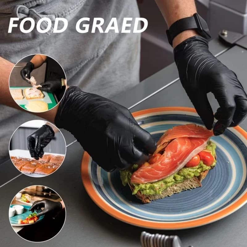 20-100PCS Disposable Black Nitrile Gloves for Household Use Latex Free Powder Free Cleaning Gloves Tattoo Hairdressing Tools