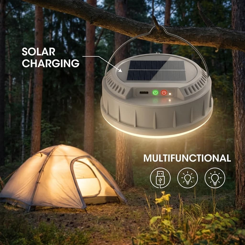 Luce LED per Atmosfera da Campeggio, Luci Colorate a Stringa, Luce per Tenda da Campeggio con Misuratore di Lunghezza, Lampada di Emergenza Solare per Esterni