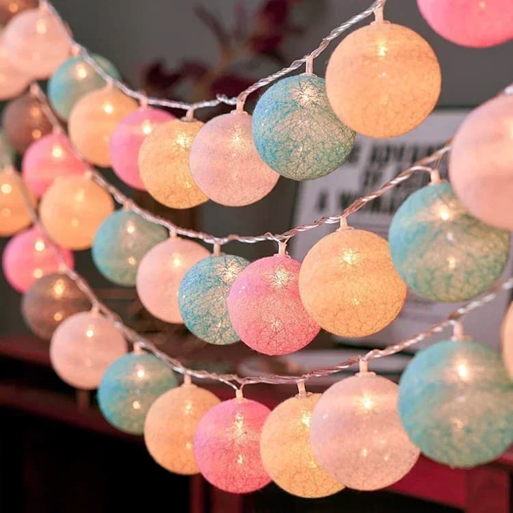 Luci a corda a sfera da 20 LED Lanterna in rattan Batteria o controllo USB Matrimonio Decorazioni natalizie Illuminazione Lampade per ornamenti da giardino per feste a casa