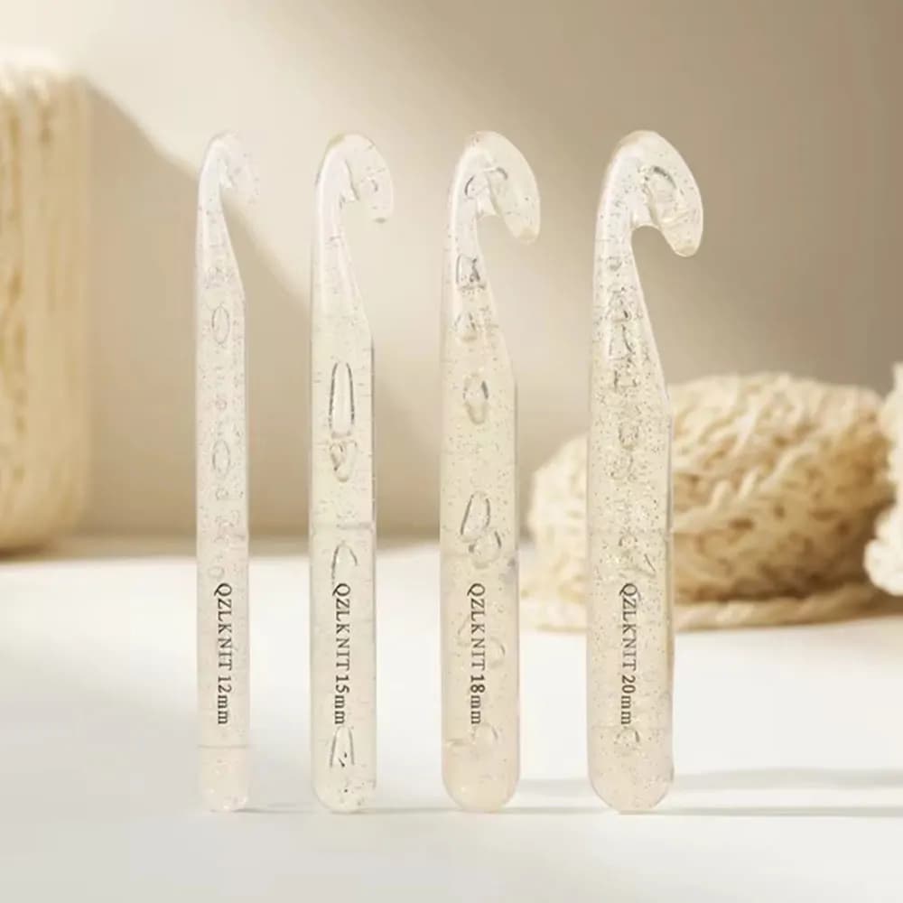 4Pcs 12/15/18/20 mm Transparent Crystal Crochet Hooks Set Weave Sewing Tools Needles Big Knitting Needles