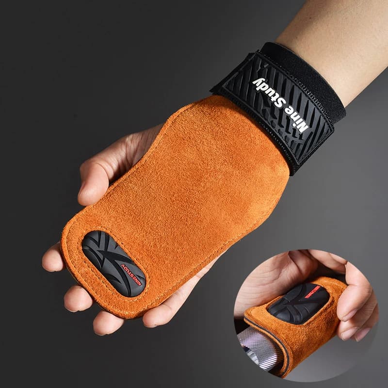 Bovine Leather Gym Handle Gloves Weight Lift Fitness Pull Up Exercise Equipment Crossfit Non-slip Palm Wear Protection