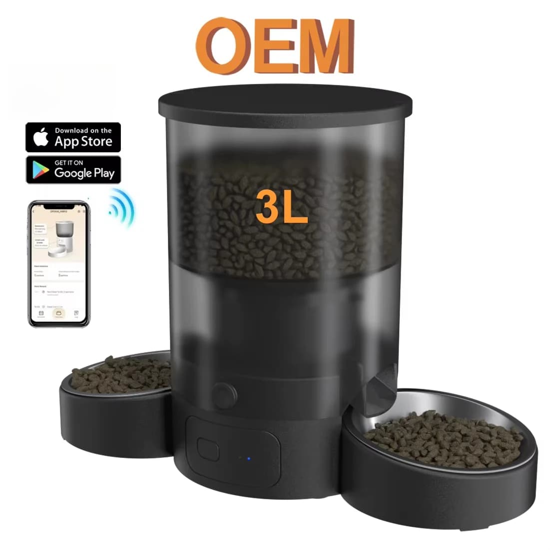 3L Double Bowl Smart Automatic Dog Feeder with WiFi App Control Remote Timer Scheduled Feeding Pet Food Dispenser for Home