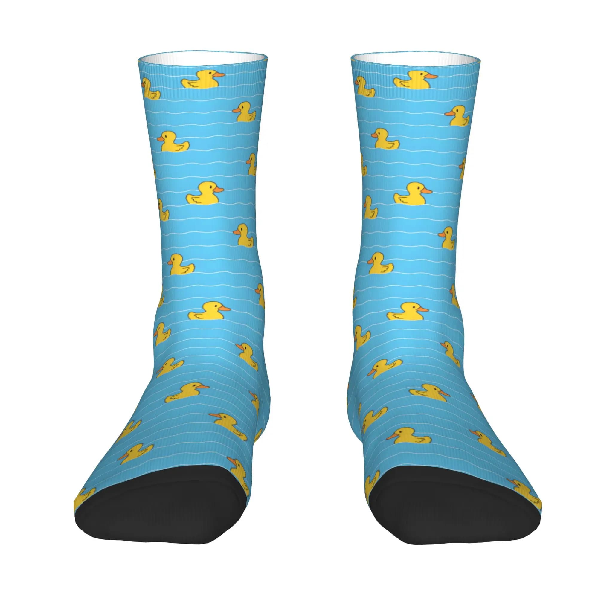 Custom Funny Cartoon Duck Swimming Wave Pattern Socks Men Women Warm 3D Print Sports Basketball Socks