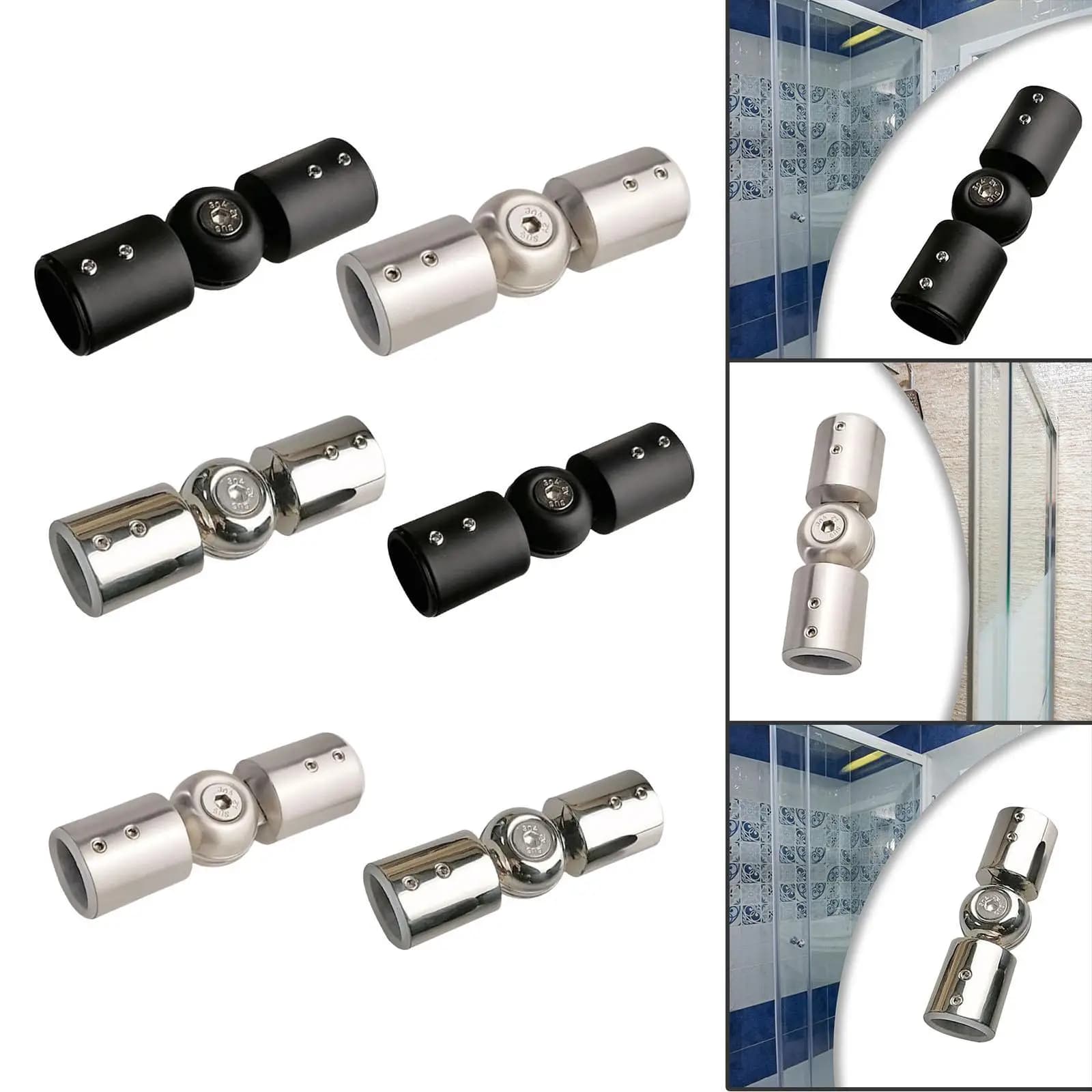 Connettore per asta Doccia in acciaio inossidabile per aste per tende a bovindo Porta in vetro per bagno Connettore a gomito incernierato regolabile