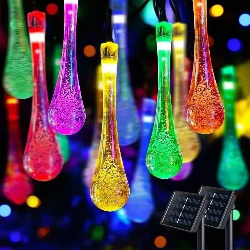 Solar LED Water Drop Fairy String Lights 5M 20LED Waterproof Outdoor Garland for Garden Patio Wedding Christmas Decor