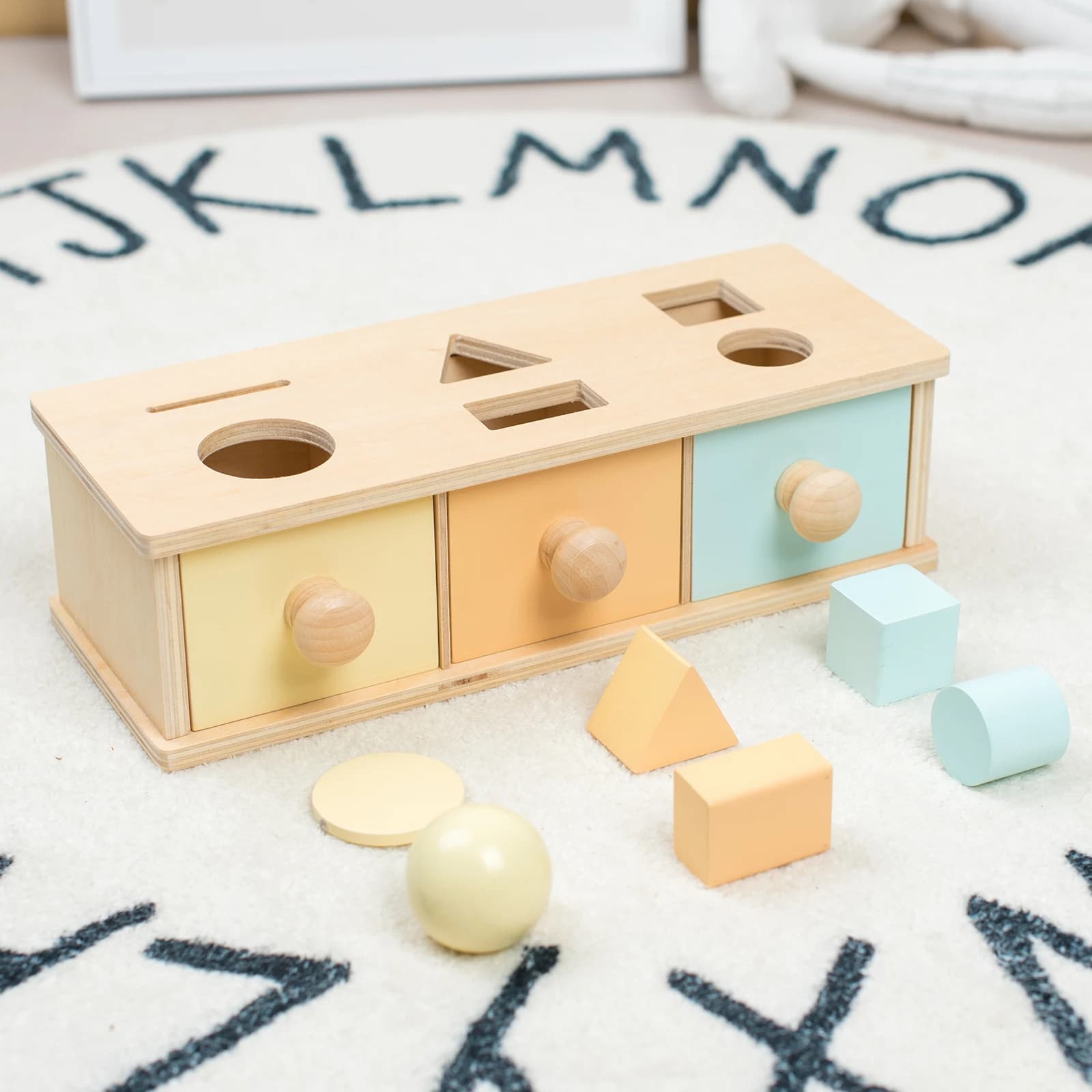 Il giocattolo con cassetto abbinato a forma di legno presenta varie forme di blocchi di costruzione Aiuta i bambini riconoscono le forme attraverso il gioco pratico wh