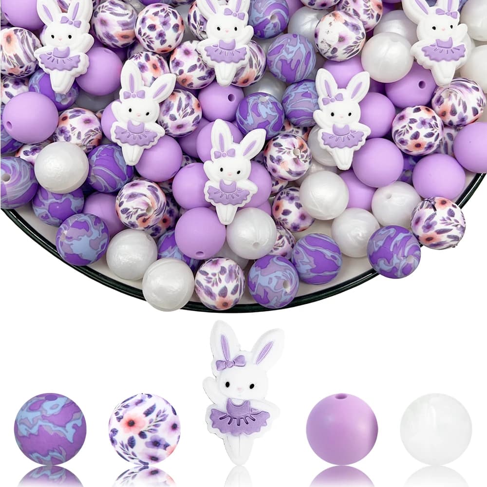 Set di 33 Perline in Silicone a Forma di Coniglio per Decorazione Fai-da-Te di Collane, Braccialetti, Penne, Gioielli, Ciondoli, ecc. Regalo di compleanno per le vacanze