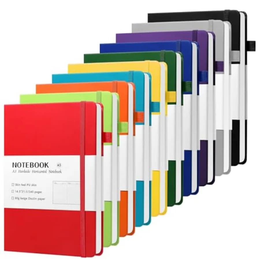 10 Pack PU Leather Hardcover Notebook, A5 Lined Journal Notebooks for Writing, Business Work, Travel, School, College, 5.5 x 8.