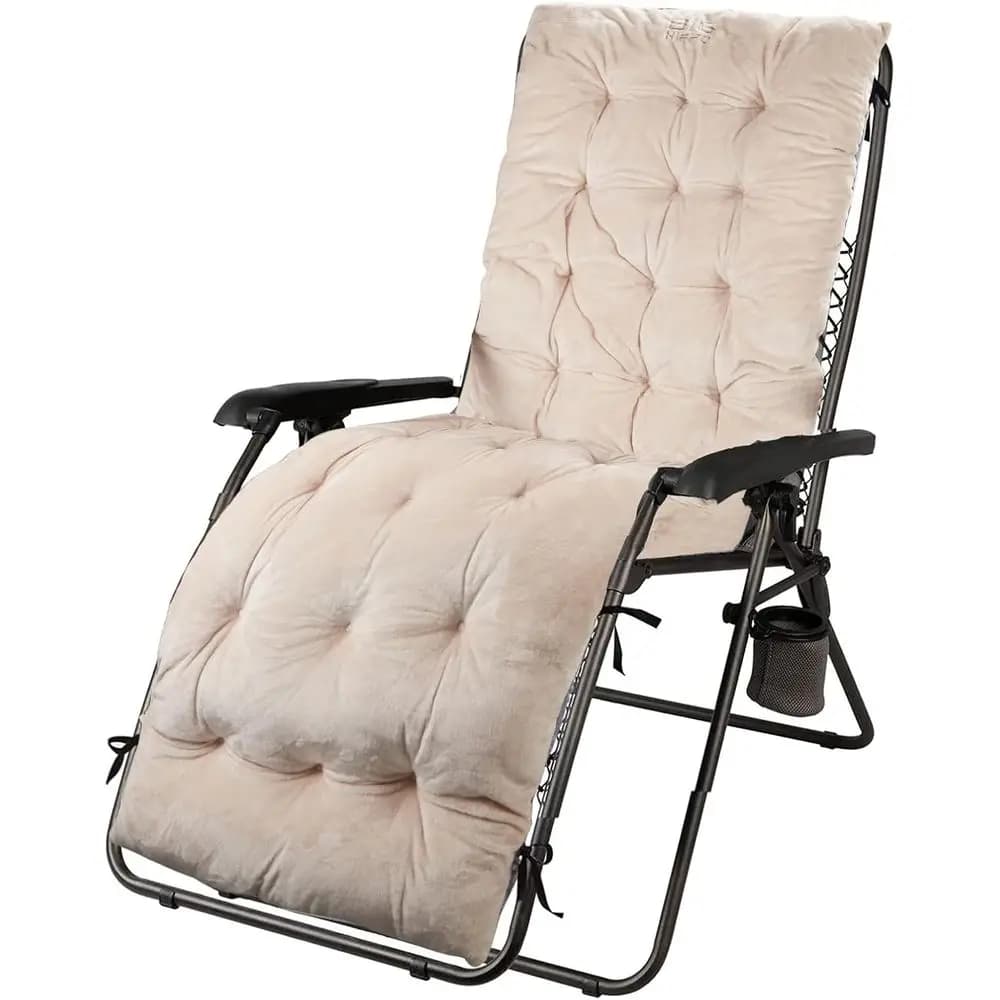 Cuscino per Chaise Longue da Esterno, Cuscino per Chaise Longue da Patio, Cuscino per Sedia a Dondolo da Interno/Esterno con Lacci, 59×19 Pollici (Beige)