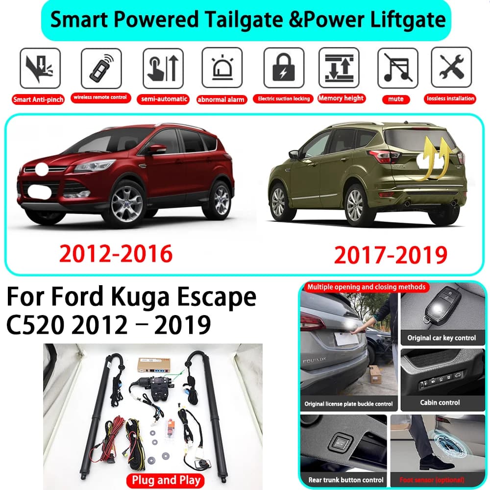 Kit Portellone Elettrico Automatico Intelligente per Ford Kuga Escape C520 2012-2019, Chiusura con Chiave, Plug and Play