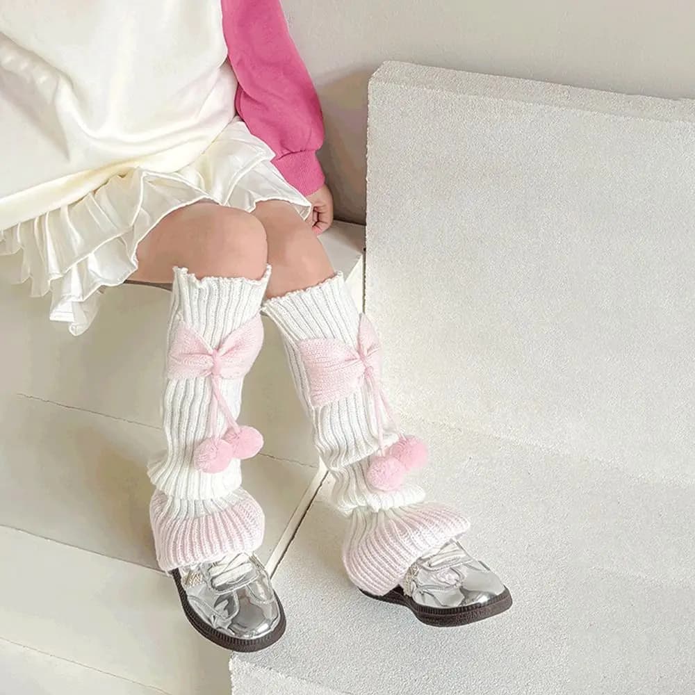 Socks Mushrooms with Korean bow Socks with knitted volants with sleeves for boots Long socks for kids Y2k Girls Socks Leggings