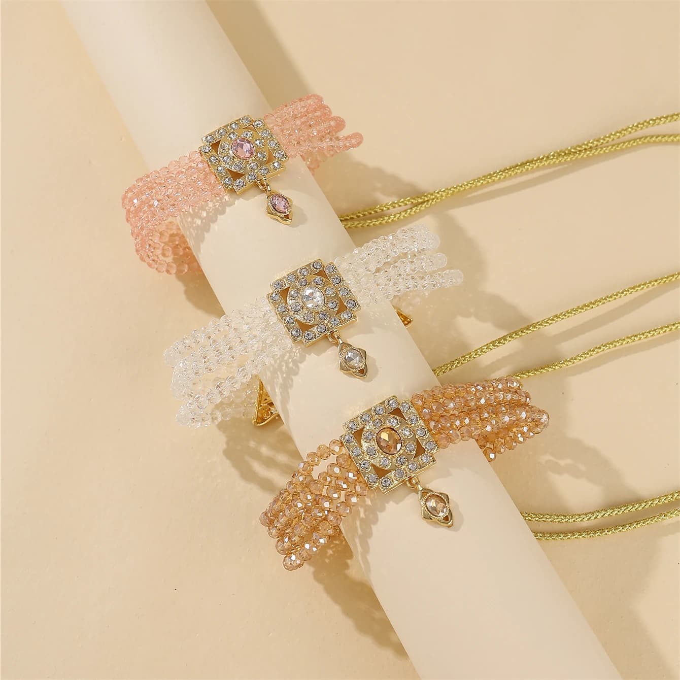 Stylish Bridal Style Corner Beaded Headband Bridal Wedding Embellishments Jewelry Necklace Handmade Adjustable Length