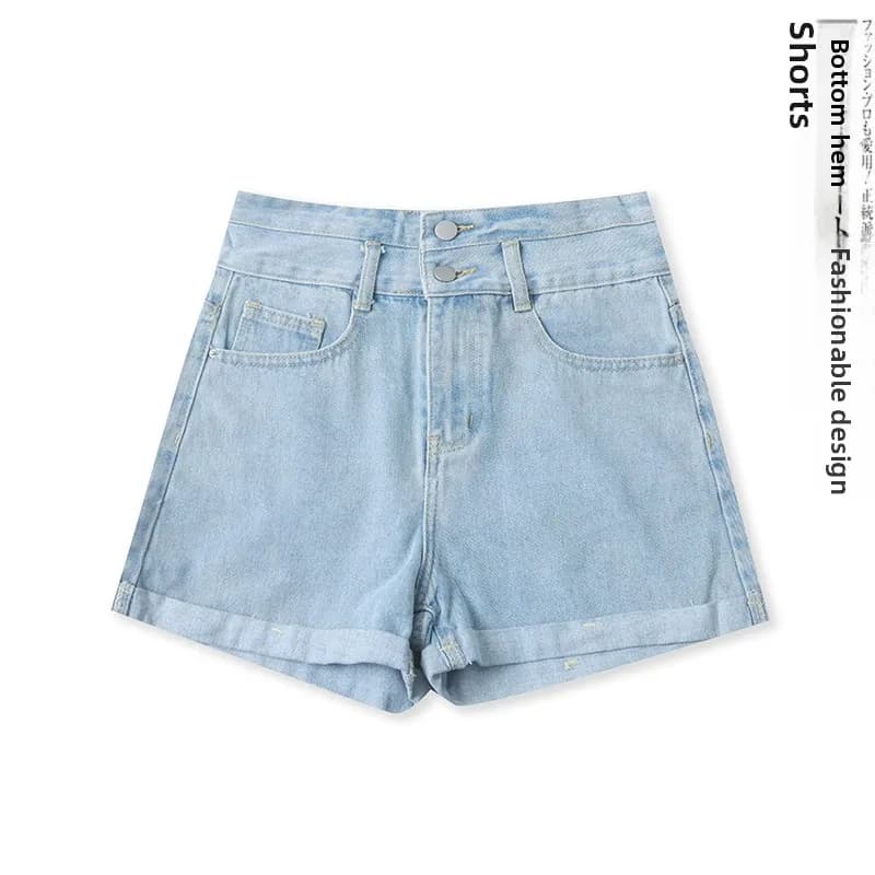 High Waist Wide Leg Short Jeans Summer New Style Women's Versatile Multi-Pocket Slimming Cuffed Shorts 17945 High Waist