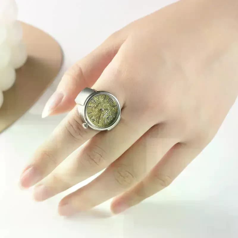 Creative New Punk Dial Quartz Watches Rings For Women Men Couples Mini Elastic Strap Alloy Watch Finger Ring Jewelry