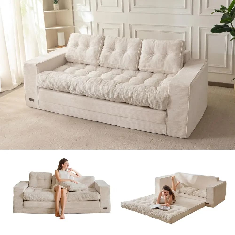 Divano Letto Convertibile, Divano Letto Oversize Estraibile, Divano Pieghevole 2 in 1, Divano da Terra Pieghevole con Cuscini per