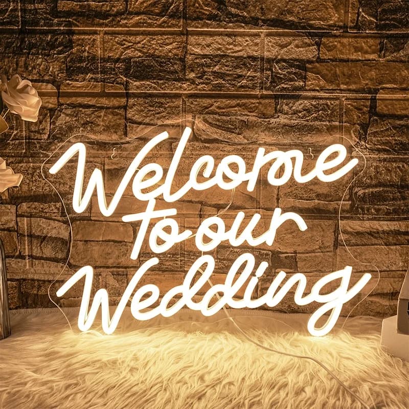Benvenuti nel nostro matrimonio Luce al neon a LED Luci calde Decorazione della stanza per la cerimonia nuziale Festa di matrimonio Insegne romantiche per la decorazione della parete