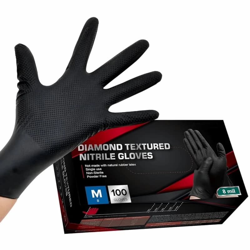 Guanti da lavoro di sicurezza monouso in nitrile industriale nero resistente da 8 milioni Guanti da lavoro meccanici con impugnatura strutturata con diamante sollevato