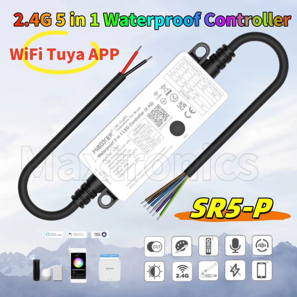 NEW SR5-P Miboxer 2.4G 5 in 1 Waterproof Controller RF Remote Control WiFi Tuya APP For CCT/RGB/RGBW/RGBCCT LED Strip Dimmer