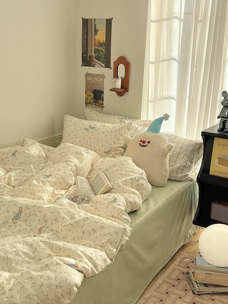 Set di Biancheria da Letto in Puro Cotone Stile Coreano con Motivi Floreali, Copripiumino, Set Tre Pezzi per Dormitorio, Set Quattro Pezzi con Lenzuolo