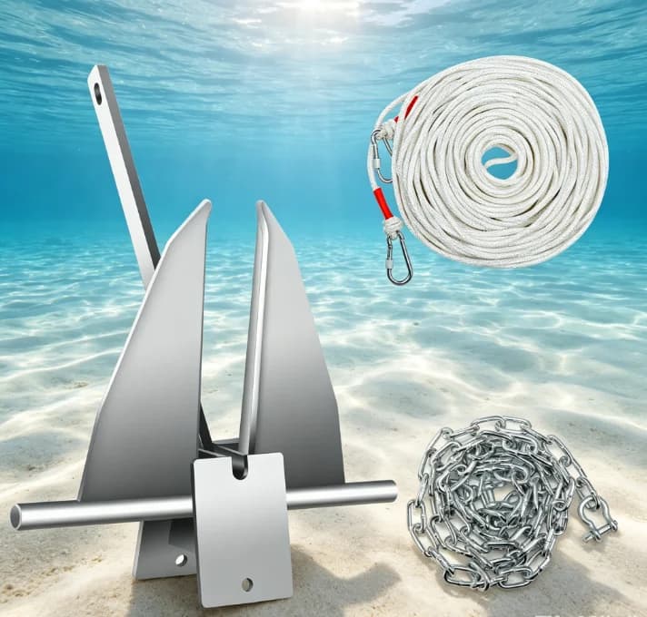 13Lb Heavy Duty Galvanized Steel Anchor Kit, Anti-Tangle Design for Rope & Propeller, Fits Dock, Fishing & Sail Boats