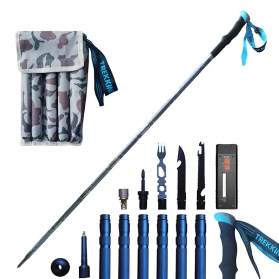 Bastoncino da Trekking Versatile con Accessori - Ideale per Escursionismo con Eccellente Impugnatura in Schiuma, Leggero e Durevole con Punta in Carbonio al Tungsteno A