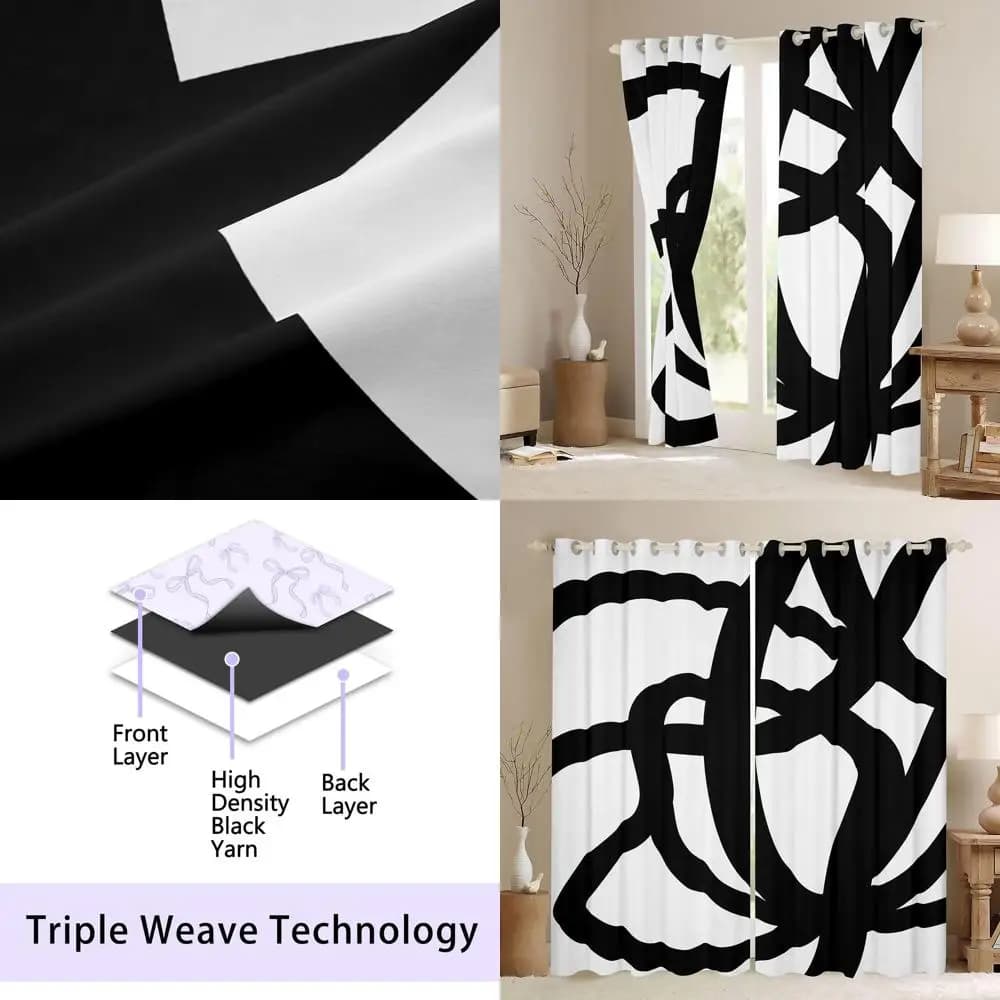 Dark Curtains Geometric for Bedrooms and Stays - 2 Panels, 52x90 Inches, Abstract Art, Modern Treatments for Windows