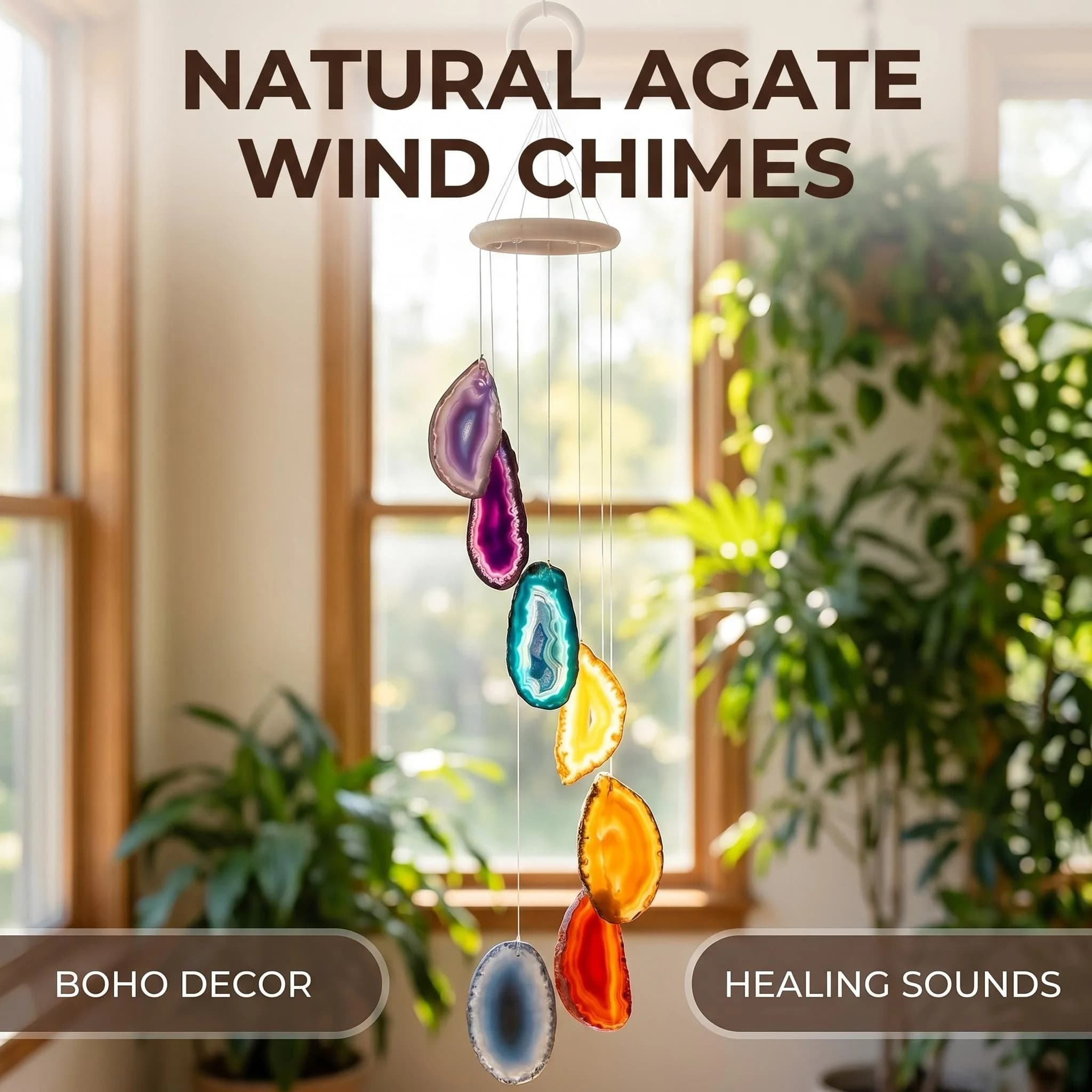 Irregular Colored Agate Wind Chime Window Bell Car Decor Elegance Hanging Home Accessory