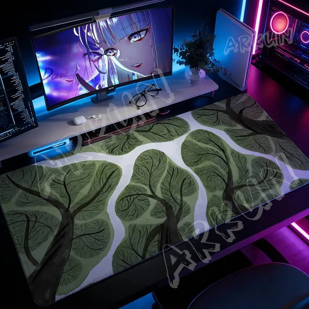 Tappetino per mouse Concise Green Art, design antiscivolo, XXL, accessori da gaming, bordi cuciti, per casa, ufficio e gaming.