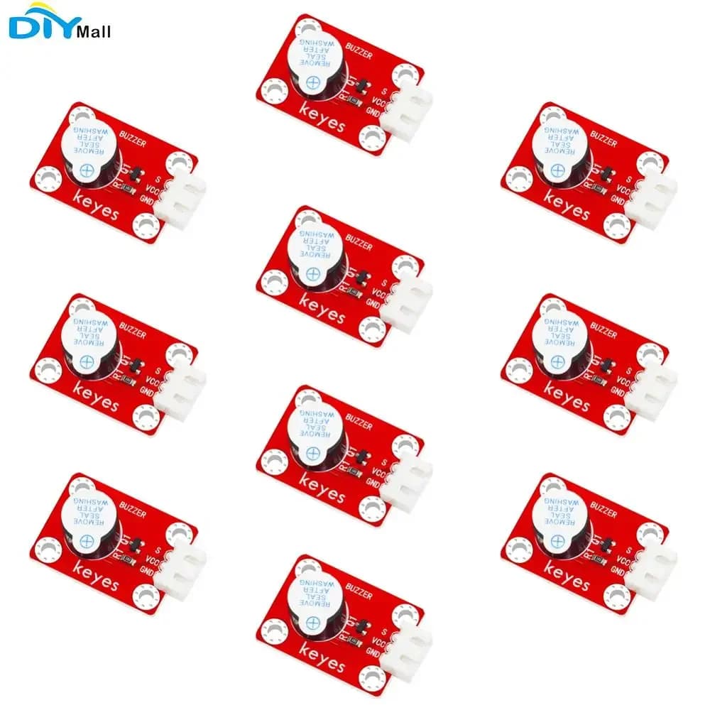 10 pz. modulo buzzer attivo Keyes Brick (con foro per pad) con terminale bianco anti-inversione per Arduino