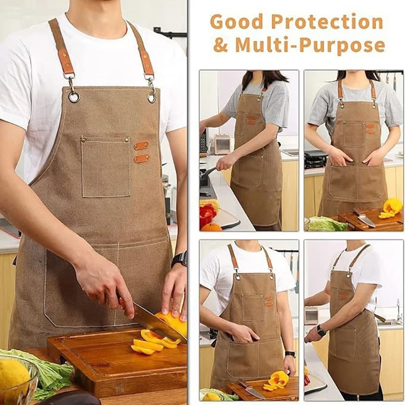 Household Canvas Apron Oil-proof Can Wipe Hands Kitchen Cooking Men Women Adult With Tool Pockets Fashion Coffee Over Apron