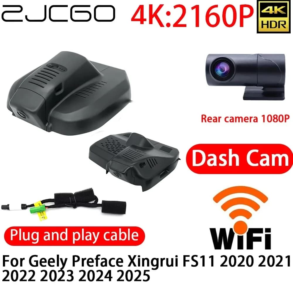 ZJCGO Dash Cam DVR 4K with Wifi, Front and Back Camera, Monitor 24h for Geely Preface Xingrui FS11 2020 2021 2022 2023 2024 2025
