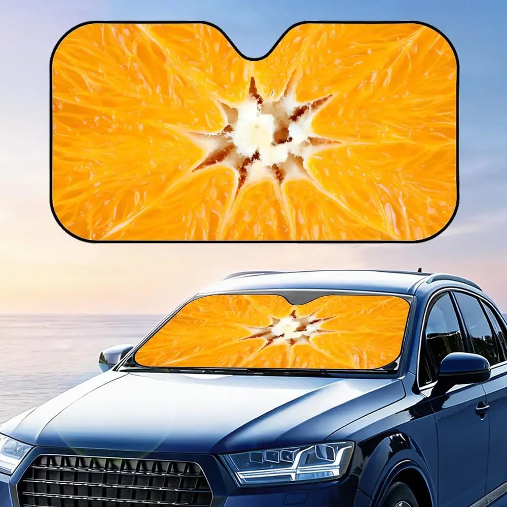 Parasole Creativo Arancione Riutilizzabile in Alluminio, Protezione UV per Parabrezza, Copertura Isolante dal Calore, Parasole Pieghevole