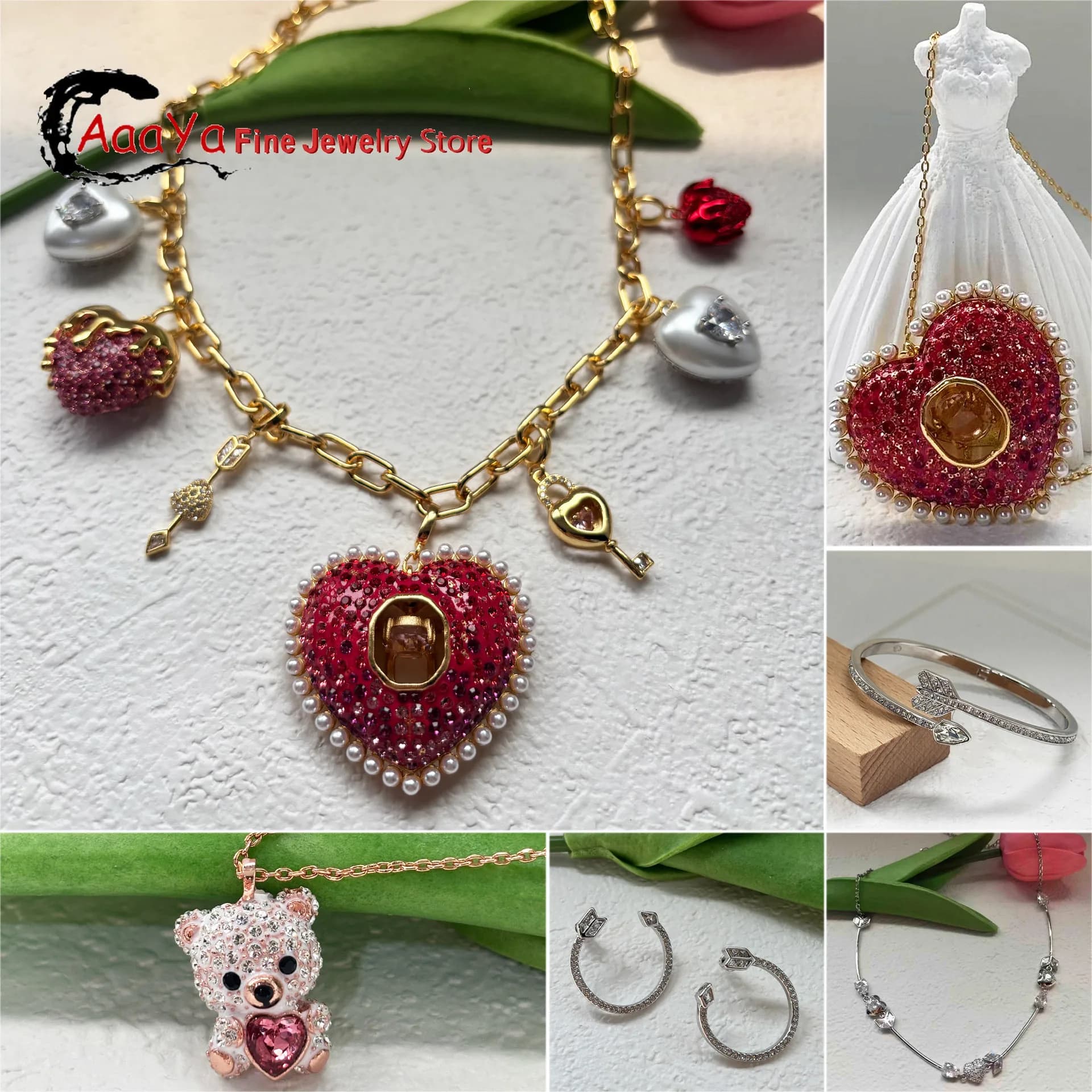 Nuovo Set di Gioielli 2026 con Collana, Orecchini e Bracciale a Cuore, Gioielli Raffinati per Donne, Set Romantico con Freccia e Amore