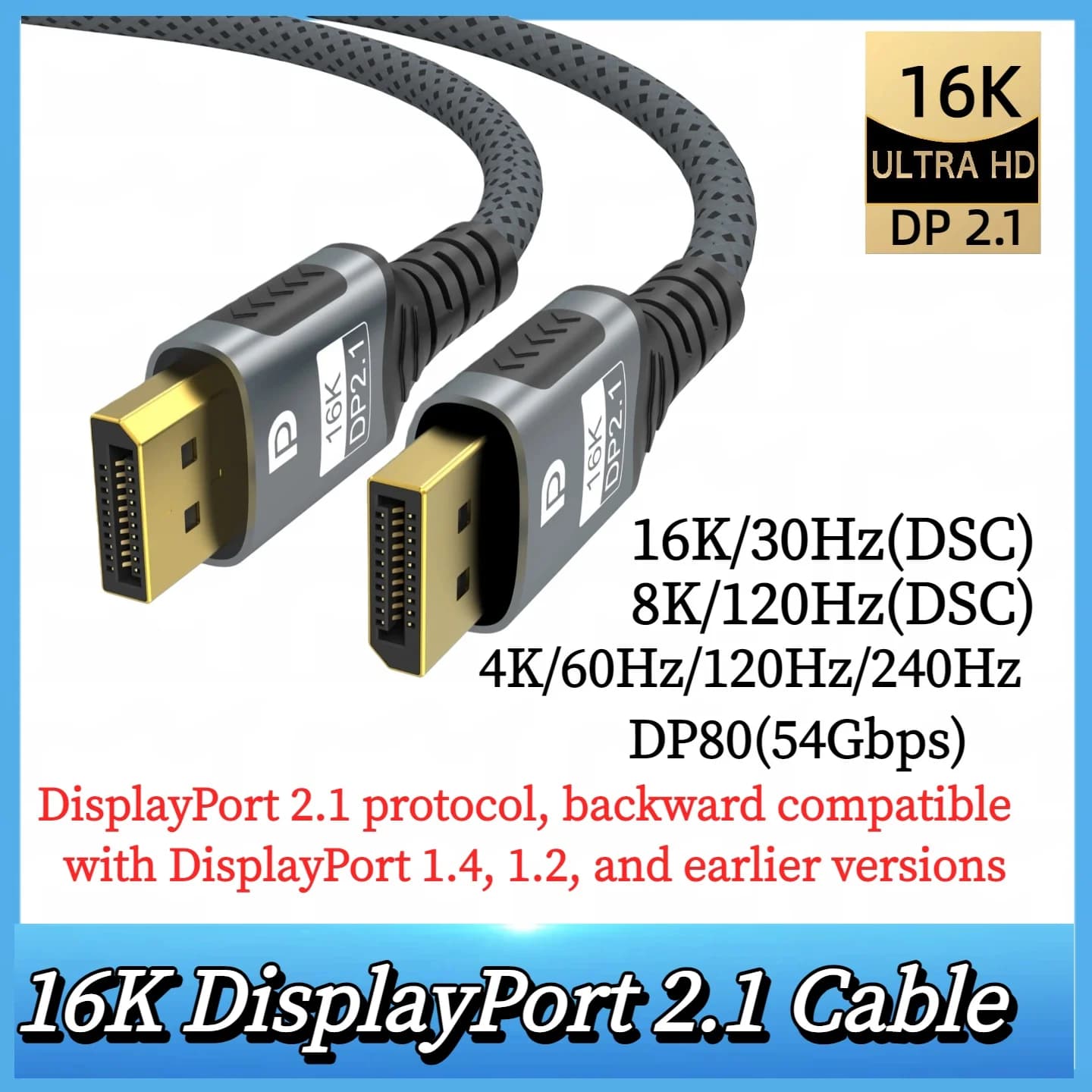 Cavo DisplayPort 2.1 16K 8K@120Hz 4K@240Hz 80Gbps HDR Video Audio DisplayPort Cavo Display Port per laptop TV Proiettore Xbox
