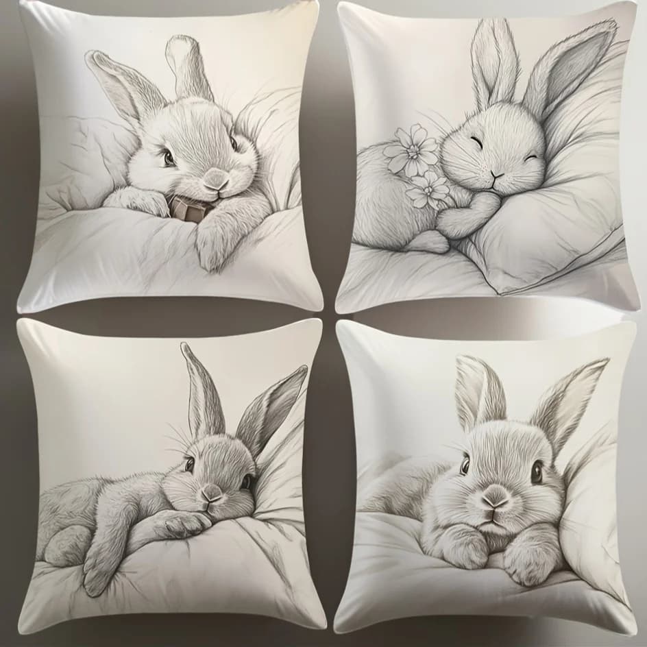 1/4 Pieces Faithful Easter with Fascinating Drawings of Rabbits, Sofa and Bed Covers, Decorative Bed Room