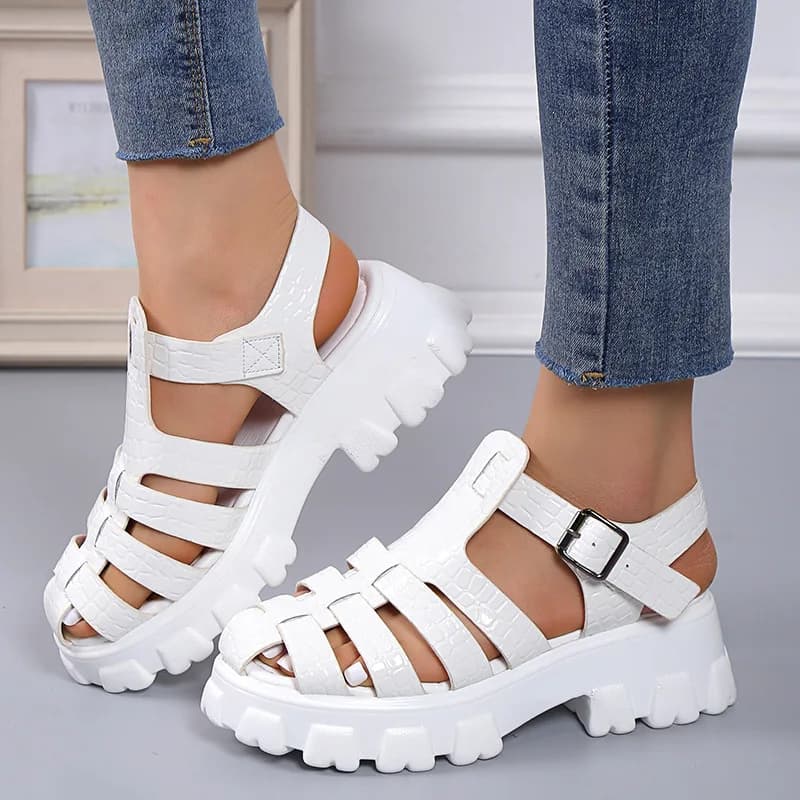 Donne banda stretta piattaforma incrociata tacco quadrato Peep Toe roma Design Sexy scarpe Mature estate moda gladiatore signore femminile