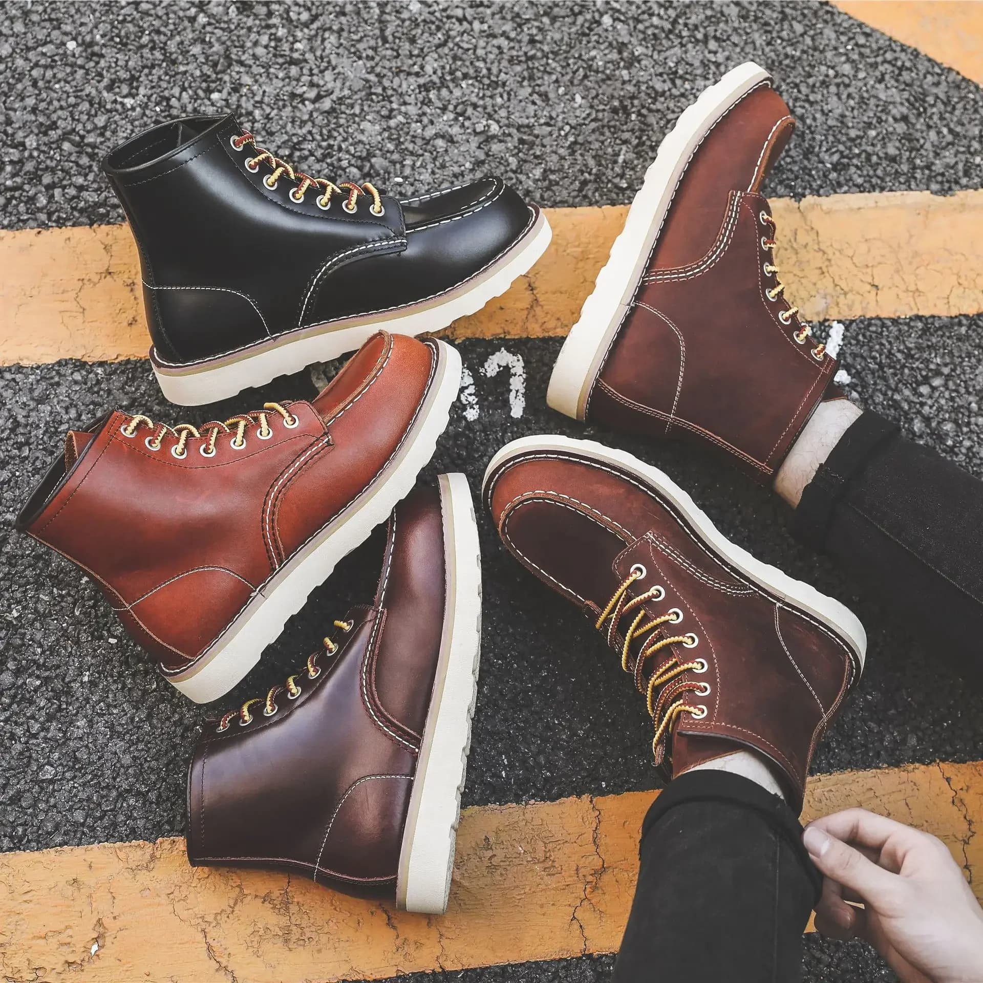 Scarpe casual da uomo primavera inverno punta tonda stivaletti da lavoro in vera pelle stivali da moto vintage neve calda di grandi dimensioni