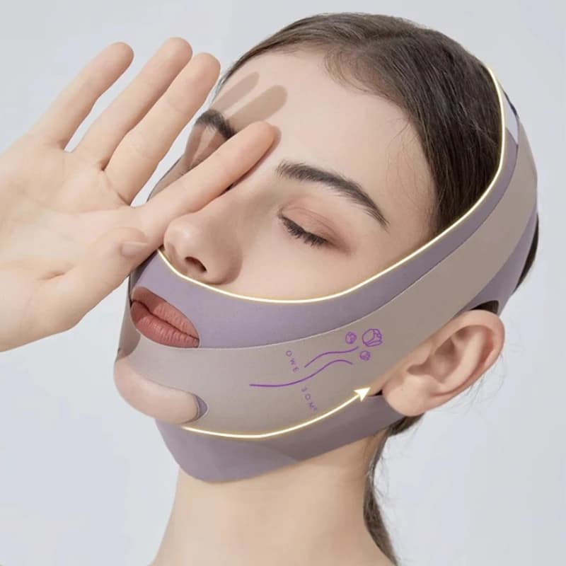 Maschera Notturna Modellante Viso, Strumento per la Cura della Pelle, Nastro Lifting Viso Regolabile, Fascia a V per Sollevamento, Cintura Riducente Doppio Mento