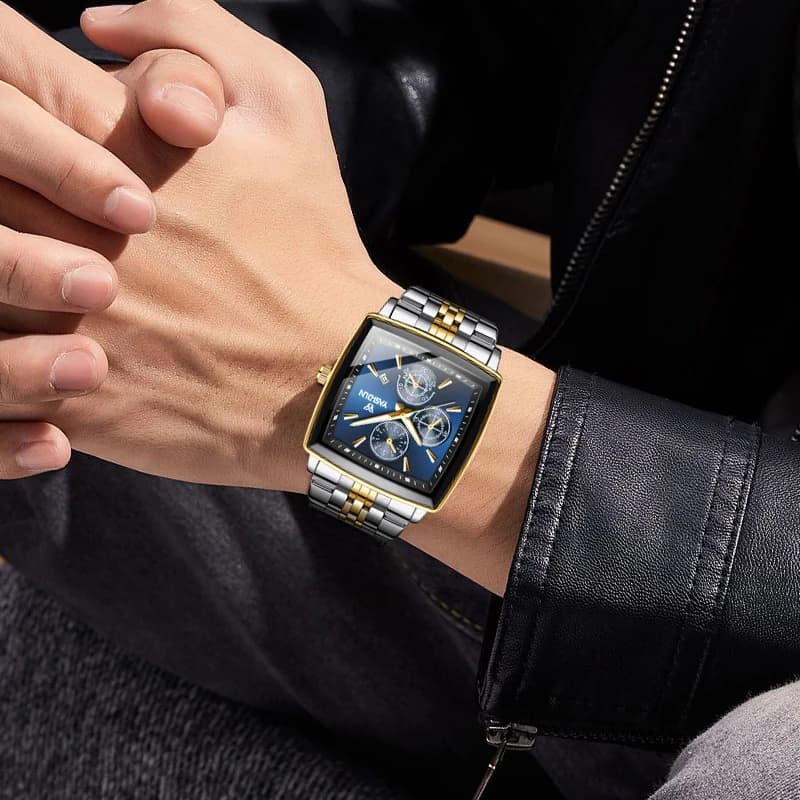 Fashion Men's Watches Luxury Square Men Wristwatch Stainless Steel Waterproof Mens Watches Quartz Clock Male Relogio Masculino