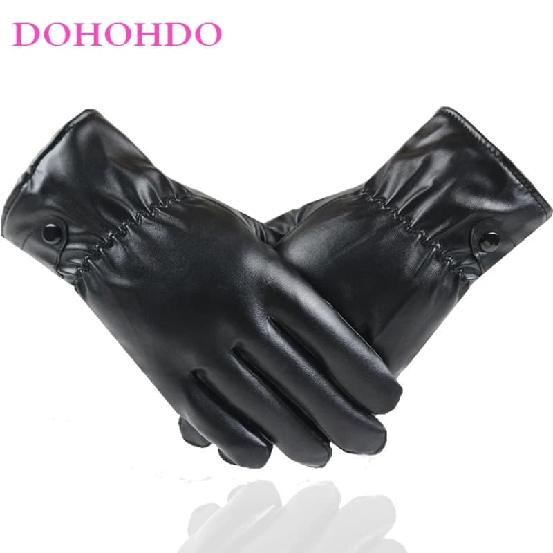 Guanti in Pelle per Moto da Uomo, Design in PU per Autunno e Inverno, Caldi, Impermeabili, per Sci, con Touch Screen, Neri