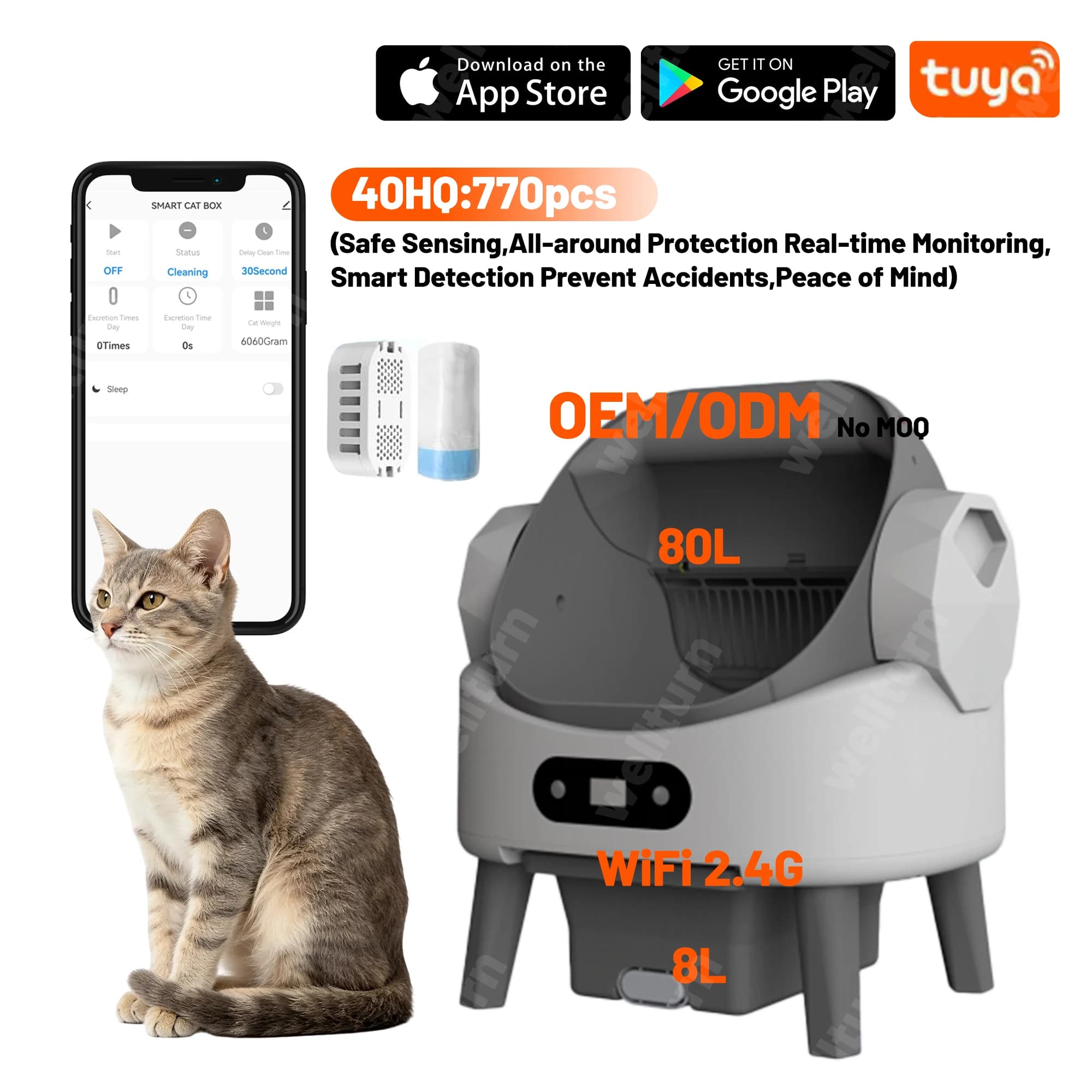 Smart Automatic Cat Litter Box Eco-friendly Odor Control With Quadrate ABS Easy Cleaning Smart Cat Litter Box With App Control